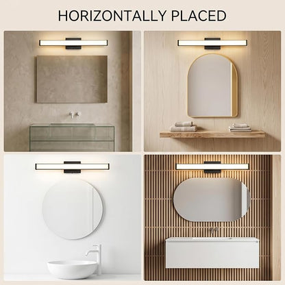 URSOLA 24" Modern LED Bathroom Light Fixtures, Matte Black 3CCT Dimmable Bathroom Vanity Light Over Mirror, Bathroom Vanity Bath Bar Lights with Double Layer Acrylic Shade