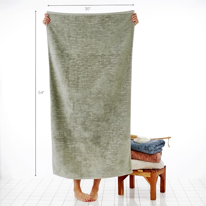 SKL Home CloudSoft/Bedford Floral Bath Towel Set-4pc, 100% Cotton, Sage | 2 Bath towels, 2 hand towels. 600 GSM weight. Spa-level quality. Soft & absorbent, reversible jacquard.