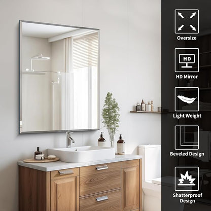 CILIBER Beveled Mirror, 30x40 Large Frameless Bathroom Mirrors for Wall, 3mm Tempered Glass Rectangle Vanity Mirror with Beveled Edge, Crystal-Clear, Hangs Horizontally or Vertically