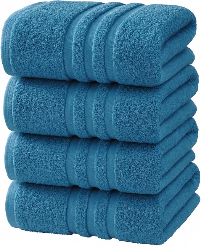 Velqora Bath Towels, 4 Pack, 30x60 in, 100% Cotton, Soft & Absorbent, Blue | Balanced Weight | Everyday Comfort | Easy Care