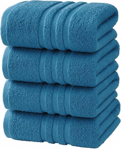 Velqora Bath Towels, 4 Pack, 30x60 in, 100% Cotton, Soft & Absorbent, Blue | Balanced Weight | Everyday Comfort | Easy Care