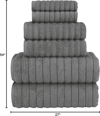 Elegant Comfort 100% Turkish Cotton Corduroy Ribbed Luxury Bath Towels 6-Piece Set, Premium Feel - Quick Dry, Highly Absorbent, Contains 2 Bath Towels, 2 Hand Towels, and 2 Washcloths, Gray