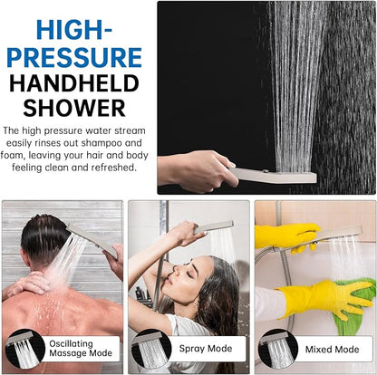 G-Promise 14 Inch All Metal Rain Shower Head with Handheld (Brushed Nickel) | Suits Every Height, Pause Mode Diverter, Massage Mode Handheld, Full Body Coverage, Easy to Install, Modern Bath Upgrade