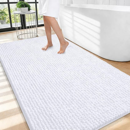 OLANLY Thick Chenille Large Bathroom Rugs 44x32, Absorbent Bath Mat, White | Soft Bath Rugs, Rubber Backing, Machine Wash Dry, Bath Mats for Bathroom, Tub and Shower, Home Decor Accessories