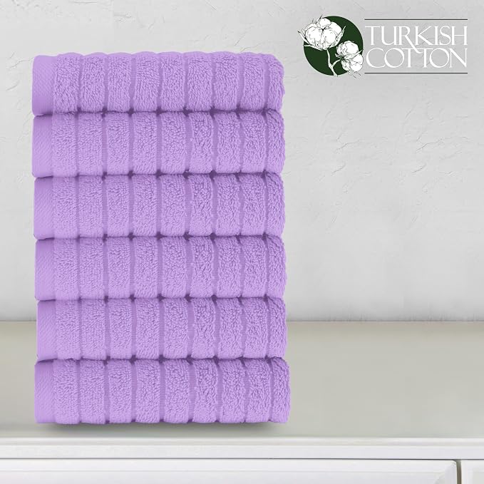 Elegant Comfort 100% Turkish Cotton Corduroy Ribbed Luxury Washcloths 6 Pack Soft 13 x 13 Inch - Higly Absorbent, Durable, Quick Dry, Spa Premium Hotel Quality for Bathroom or Travel, Lilac