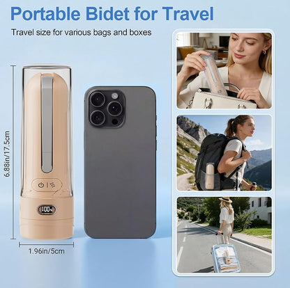 Electric Portable Bidet Toilet Aids Wiper Tool Set, Orange | 2-in-1 travel hygiene kit 15.7" extended length wiping tools 1600mAh Long-lasting Battery USB-C Rechargable IPX7 Waterproof