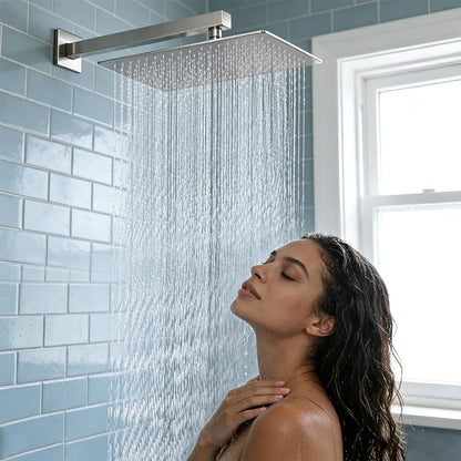 Midanya Square Rain Shower Head,High Pressure,Brushed Nickel 16 Inch | 360°Swivel,Ceiling or Wall Mount,Waterfall Full Body Coverage,Bathroom Remodel,Stainless Steel Large Rainfall Shower Head