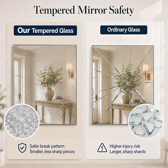 30"x36" Brushed Nickel Framed Rectangle Bathroom Vanity Wall Mirror | Over-Sink Vanity Mirror, Slim Metal Frame, Entryway or Dresser Use, Vertical/Horizontal Mount, Tempered Glass