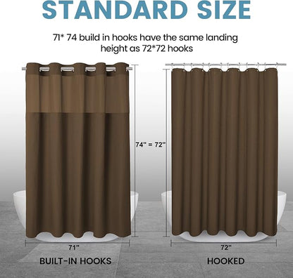 EUTXL Heavyweight Brown No Hook Shower Curtain with Snap in Liner,256GSM Waffle Weave Shower Curtains for Bathroom,71W x 74H
