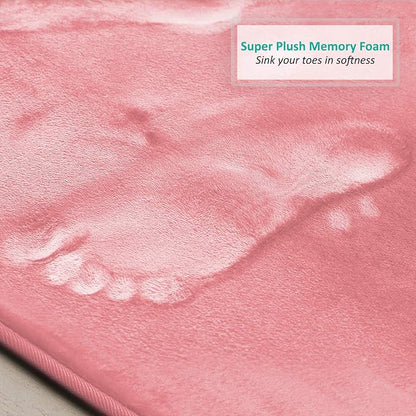 Clara Clark 3 Piece Bathroom Rugs Bath Mat Set, Velvet Memory Foam Bath Mats for Bathroom - Non-Slip, PVC Backing Bath Rugs, Washable - Dries Quickly, Pink