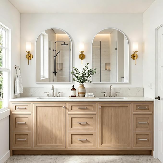 FICTOR 2 Pack 24" x 36" Arched Bathroom Vanity Mirror for Over Sink, Silver | Anti-Rust Metal Framed, HD Tempered Shatter-Proof Glass, Modern Wall Mirror for Entryway, Living Room, Bedroom