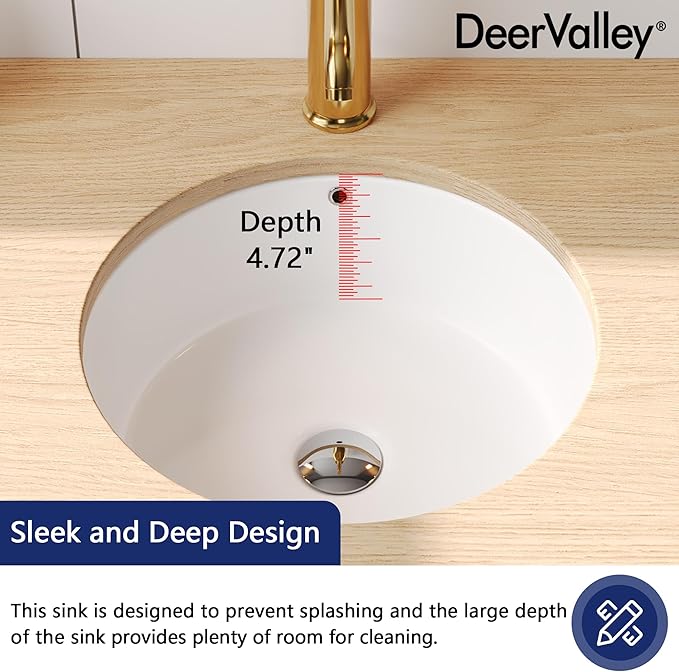 DeerValley 16x16 Inch Small Round Undermount Bathroom Sink, White Ceramic Under Counter Sink with Overflow, DV-1U0207