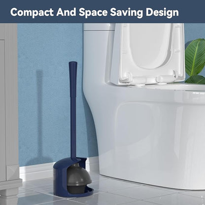 TRENTI Toilet Plunger with Holder, Plunger with Holder for 5.3-inch Toilet Drain, Plungers for Bathroom with Holder, Toilet Plunger Heavy Duty (2, Blue)