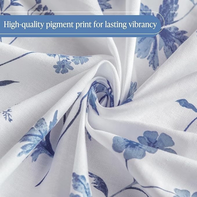 Martha Stewart Cotton Floral Extra Long Shower Curtain, 72 x 72, Blue | Martha's Garden Series, Botanical Floral Print, Spa Quality Modern, Machine Washable, Modern Bathroom Curtains