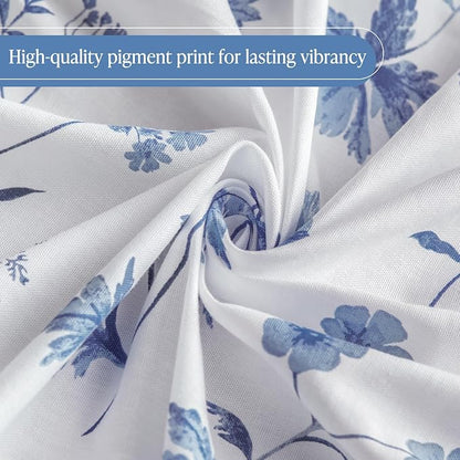 Martha Stewart Cotton Floral Extra Long Shower Curtain, 72 x 72, Blue | Martha's Garden Series, Botanical Floral Print, Spa Quality Modern, Machine Washable, Modern Bathroom Curtains