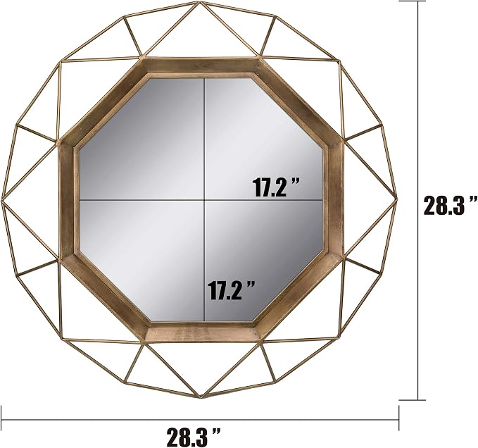 Stonebriar Decorative Antique Gold 28.3" Geometric Metal Wire Frame Hanging Wall Mirror with Mounting Brackets, Modern Decor for the Living Room, Bedroom, Bathroom, Hallway, and Entryway