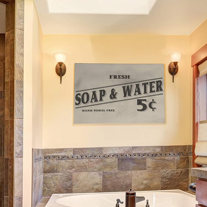 Renditions Gallery Fresh Soap & Water Sign Black Text Bathroom Décor Gallery Wrapped Canvas Wall Art, 12x18,