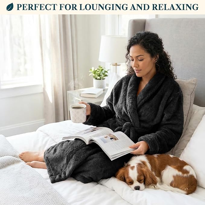 PAVILIA Premium Womens Plush Soft Robe Fluffy, Warm, Fleece Sherpa Shaggy Bathrobe