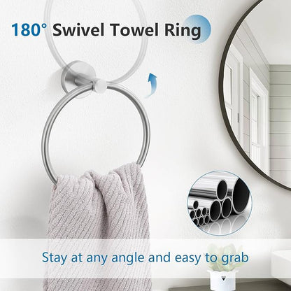 Brushed Nickel 5 Pieces Towel Bar Set Bathroom Hardware Set Upgraded Towel Hooks,Towel Holder Set for Bathroom Stainless Steel Wall Mounted 23.6 Inch