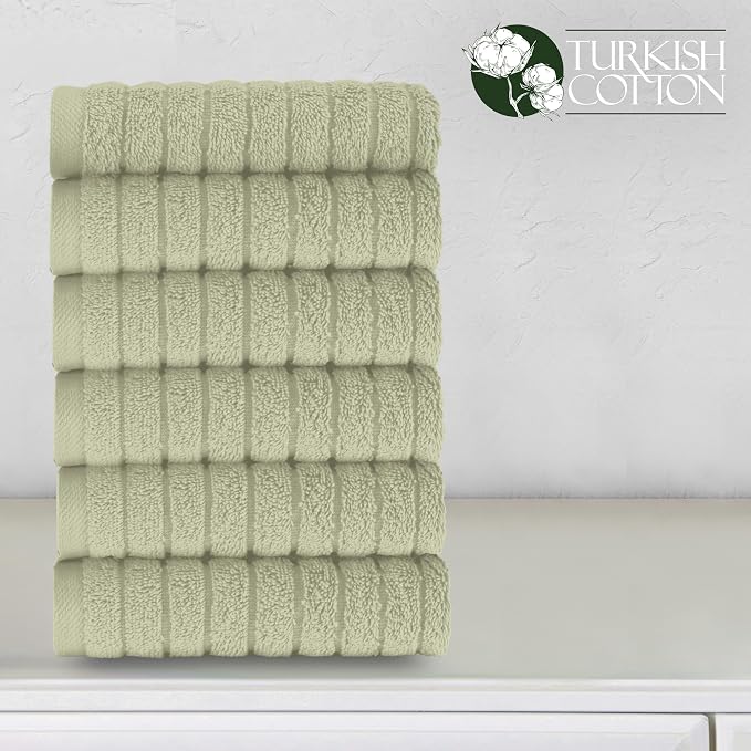 Elegant Comfort 100% Turkish Cotton Corduroy Ribbed Luxury Washcloths 6 Pack Soft 13 x 13 Inch - Higly Absorbent, Durable, Quick Dry, Spa Premium Hotel Quality for Bathroom or Travel, Mint Green