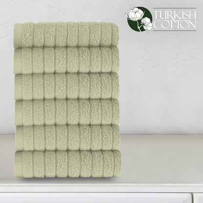 Elegant Comfort 100% Turkish Cotton Corduroy Ribbed Luxury Washcloths 6 Pack Soft 13 x 13 Inch - Higly Absorbent, Durable, Quick Dry, Spa Premium Hotel Quality for Bathroom or Travel, Mint Green