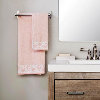 SKL Home Christmas/Winter Heather Snowflake Hand Towel Set-2pc, Blush Pink | 100% Cotton. 500 GSM. Plush & absorbent jacquard. Great for the bathroom, kitchen or bar & gifting.