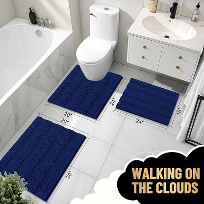 OLANLY Thick Bathroom Rugs 30x20, Soft Chenille Striped Bath Rugs, Navy | Rubber Backing, Machine Wash, Extra Absorbent Bath Mats for Bathroom Floor, Tub and Shower, Home Decor Accessories