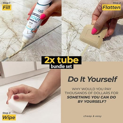 Premixed Tile Grout Repair - Warm Beige 2-Pack (17.6oz/500g) | Acrylic sanded formula, for bathroom shower kitchen tile, water-resistant, 24-hour cure, 58 sq ft, value 2-pack