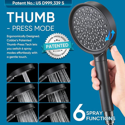 Cobbe Filtered Shower Head with Handheld, High Pressure 6 Spray Mode Showerhead with Filters, Water Softener Filters Beads for Hard Water - Remove Chlorine - Reduces Dry Itchy Skin, Matte Black | High Pressure 6 Spray Mode Shower Head with Filters - Re...