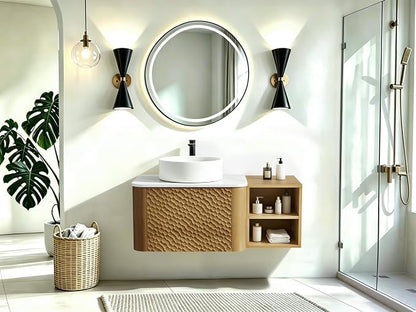 36 Inch Modern Bathroom Vanity with Ceramic Sink, Floating Bathroom Sink Cabinet with Sintered Stone Top&Solid Wood Hammered Frame, Single Bathroom Vanities w/Soft-Close Drawer&Side Open Cube