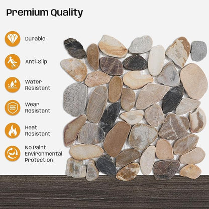 Pebble Tile for Shower Floor, Brown Sliced Stone Pebble Mosaic Tile | Stain Resistant 12"x12" Stone Backsplash for Kitchen, Fireplace Surround & Spa Wall Decor Outdoor Areas and Garden Path 5SqFt