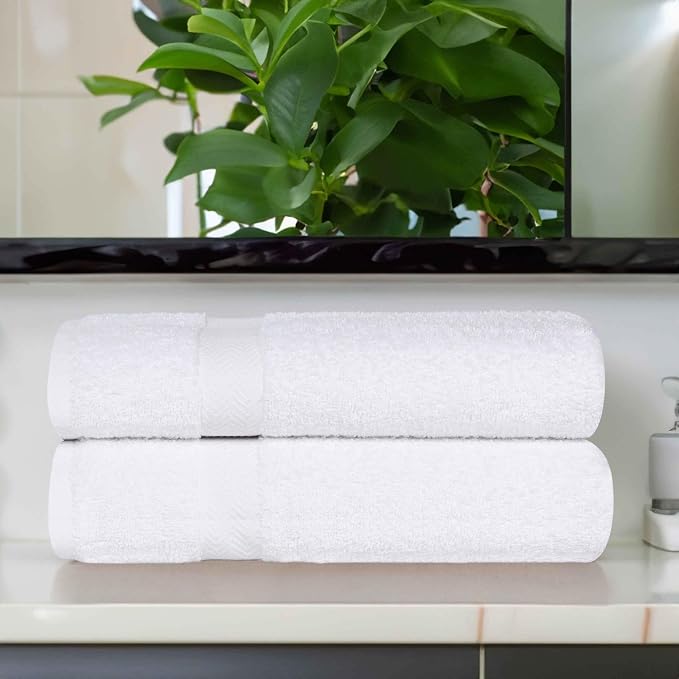 SUPERIOR 2-Piece Cotton Bath Sheet Set, Large Towels for Body, Quick Dry, Bathroom Essentials, Guest/Master Bath, Shower, Home Accessories, Apartment, Airbnb, Franklin Collection, White