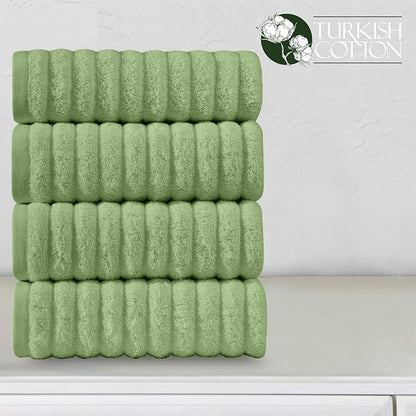Elegant Comfort Luxury 100% Turkish Cotton Corduroy Ribbed 4 Pack Hand Towel Set 16 x 28 Inch - Absorbent, Super Soft, Quick Dry, Premium Towels for Bathroom, Gym, Spa and Hotel Use, Sage