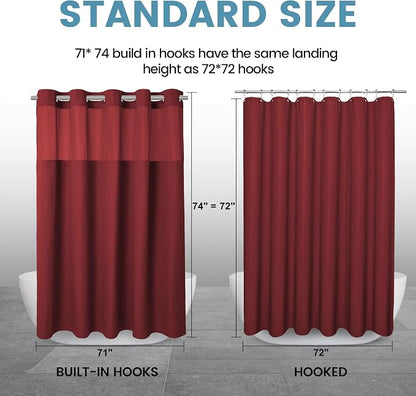 EUTXL Heavyweight Burgundy No Hook Shower Curtain with Snap in Liner,256GSM Waffle Weave Shower Curtains for Bathroom,71W x 74H