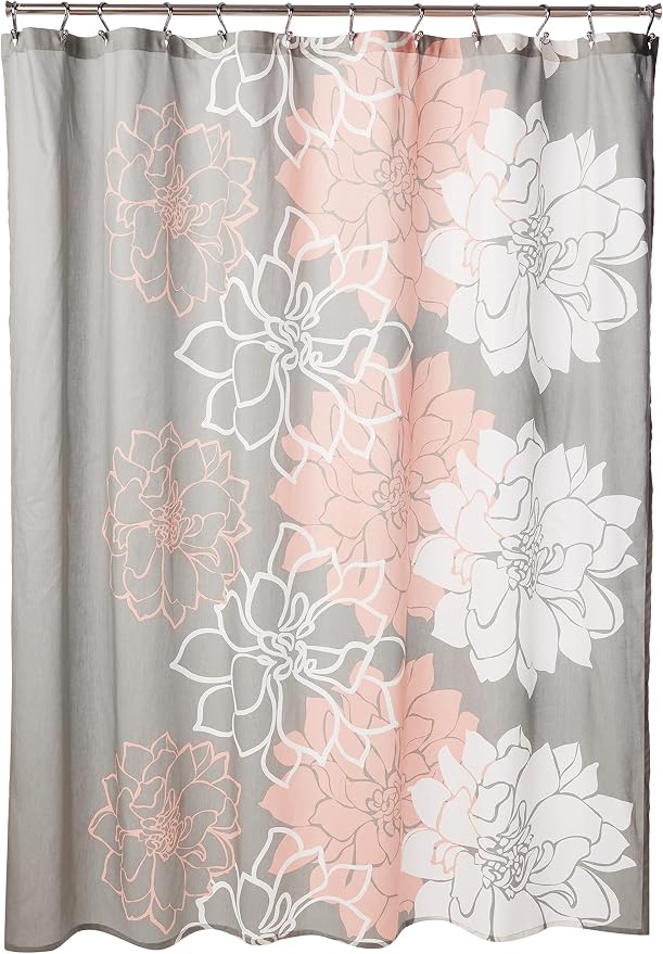 Madison Park Cotton Casual Floral Shower Curtain, 72"x72", Grey/Peach | Modern Bathroom Decor, Machine Washable, Fabric Privacy Screen