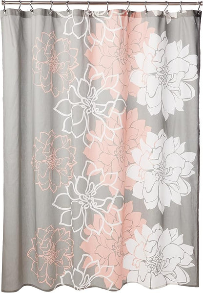 Madison Park Cotton Casual Floral Shower Curtain, 72"x72", Grey/Peach | Modern Bathroom Decor, Machine Washable, Fabric Privacy Screen