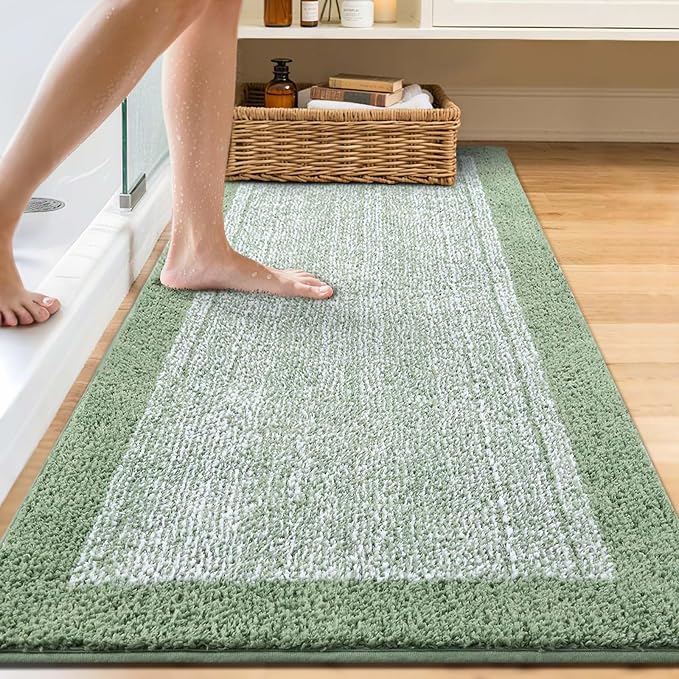 80x24 Large Bathroom Rugs Washable Non Slip, Green Bath Mat for Bathroom Floor Tub, Soft Absorbent Quick Dry Mats for Shower, Bathtub,Home Decor