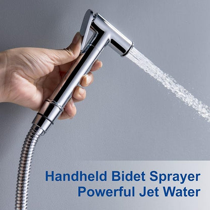 Warm Water Bidet Sprayer for Toilet with Hot and Cold Brass Rough-in Valve, Stainless Steel Round Handheld Bidet Attachment Set for Feminine, Pets and Baby Diaper Wash, Polished Chrome BDS09