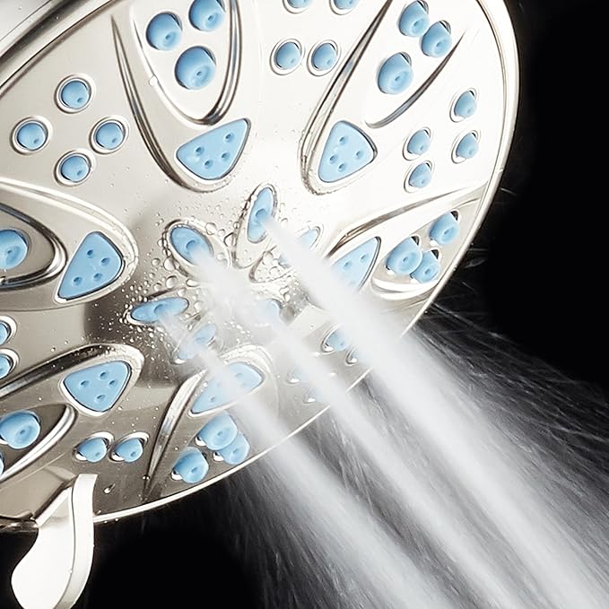 AquaDance Antimicrobial – Anti-Clog High-Pressure 6-Setting Head with Microban Nozzle Protection from Growth of Mold, Mildew & Bacteria for Stronger Shower 4", Aqua Blue Jets – 1.8 GPM