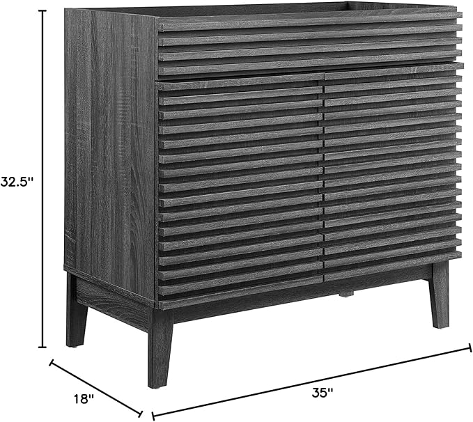 Modway Render 36" Bathroom Vanity Cabinet in Charcoal - Sink Basin Not Included