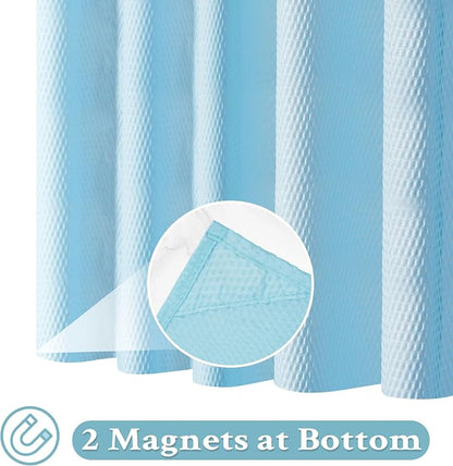 Tititex Solid Sky Blue Cloth Fabric Shower Curtain Liner with 2 Magnets - Texture Soft Hotel Quality Waterproof Shower Liner, Light-Weight & Machine Washable 72x72 inch