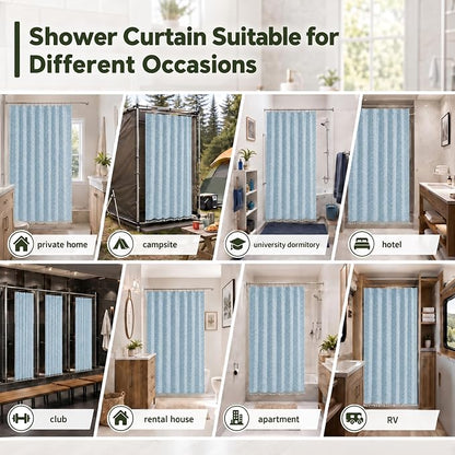 Siiluminisoy Boho Fog Blue Shower Curtain Woven Fabric Cute Shower Curtain, 72 x 72 Tufted Chevron Textured Striped Modern Farmhouse Minimalist for Bathroom