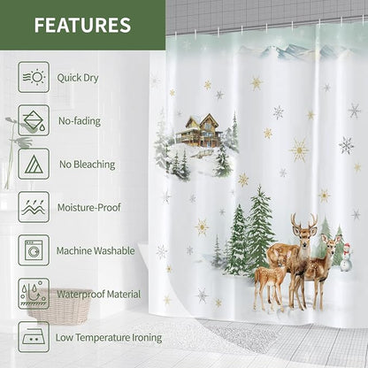 Christmas Winter Forest Shower Curtain for Bathroom 72W*72H Inch Snowman Deer Snowflake Rustic Xmas Pine Tree Farmhouse Country Holiday Decorations Bathtub Decor Waterproof Polyester Fabric Set