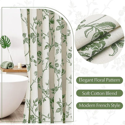 MitoVilla Sage Green Cotton Floral Shower Curtain for Bathroom, 72 x 72 | Sage Green BoHo Cottagecore Spring Shower Curtains, Modern Farmhouse Country Plant Leaves Bathroom Décor, 72 x 72