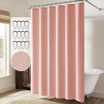 MIULEE Linen Fabric Shower Curtain Blush Pink W72*L72 12 Metal Hooks | Modern, Heavy Duty, Shower Curtain Set, Waterproof Thick Cloth Shower Curtains, Bathroom Hotel Bathtub, Washable