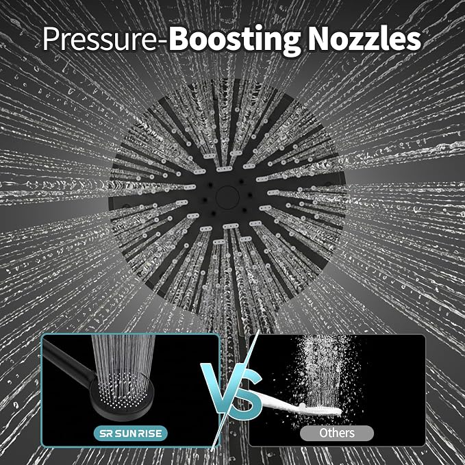 SR SUN RISE NSF Certified Filtered Shower Head with Handheld for Hard Water to Remove Chlorine High Pressure 9-Spray Setting (with Power Wash) Anti-Clog Nozzles(1 Filter, Matte Black)