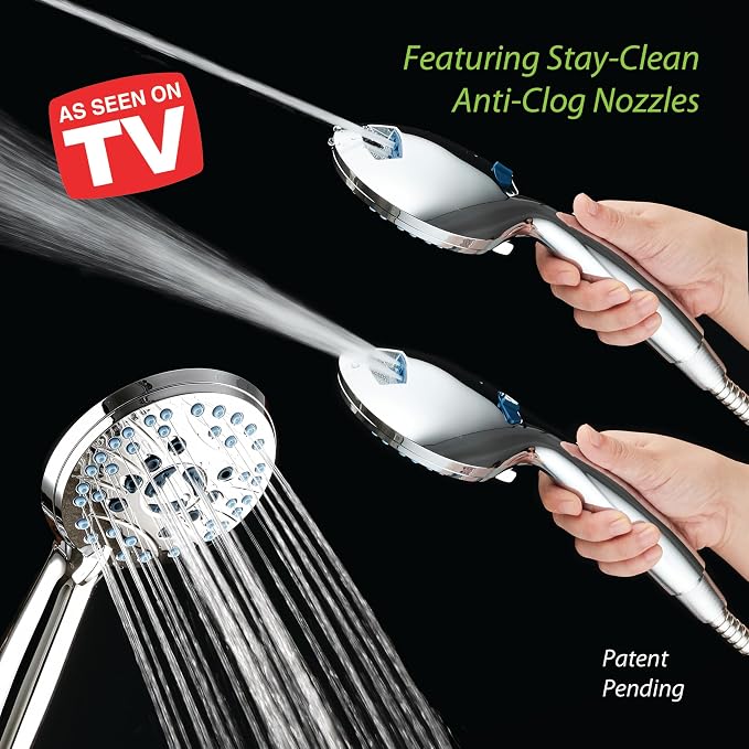 AquaCare 48-mode High Pressure 3-way Shower Head Combo w/ 2-mode Power Wash | Pure Clean Jets, Dual Handheld Power Wash for Tub, Tile & Pets, Long 6 ft. Stainless Steel Hose, Extra Wall Bracket / Chrome