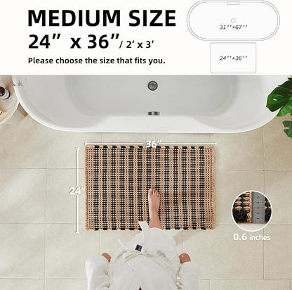 TYUU Waffle Bath Mat, Boho Bathroom Rugs Non Slip, 36x24 Black & Khaki | Super Absorbent Quick Dry Bath Rug, Non-Slip Backing, Soft Waffle Washable Farmhouse Bathroom Mats, Tub, Shower & Home Decor