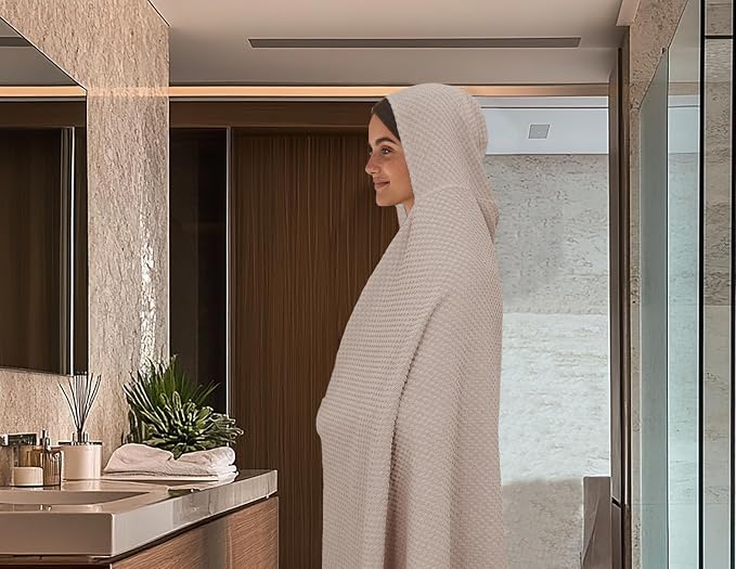 COTTON CRAFT Hooded Bath Towel for Adults – 2 Pack 100% Cotton Bath Sheet | Waffle Weave Oversized 35x70 inch Ringspun Terry Bath Wrap with a hood - Soft Super Absorbent Quick Dry – 450 GSM – Linen