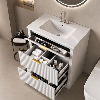 GarveeHome 36 Inch Bathroom Vanity with Sink, Fluted Bathroom Sink Cabinet